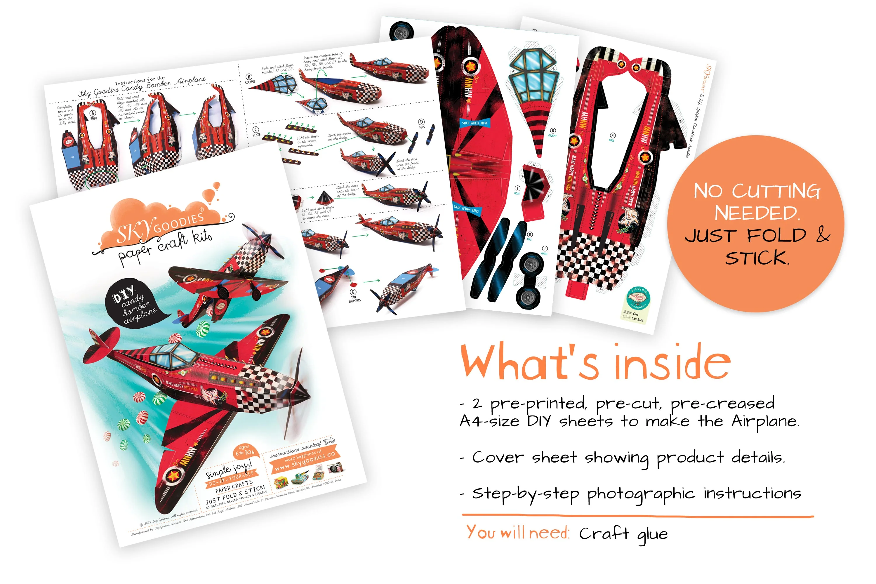 Candy Bomber Paper Aeroplane - DIY Paper Craft Kit - Image 7