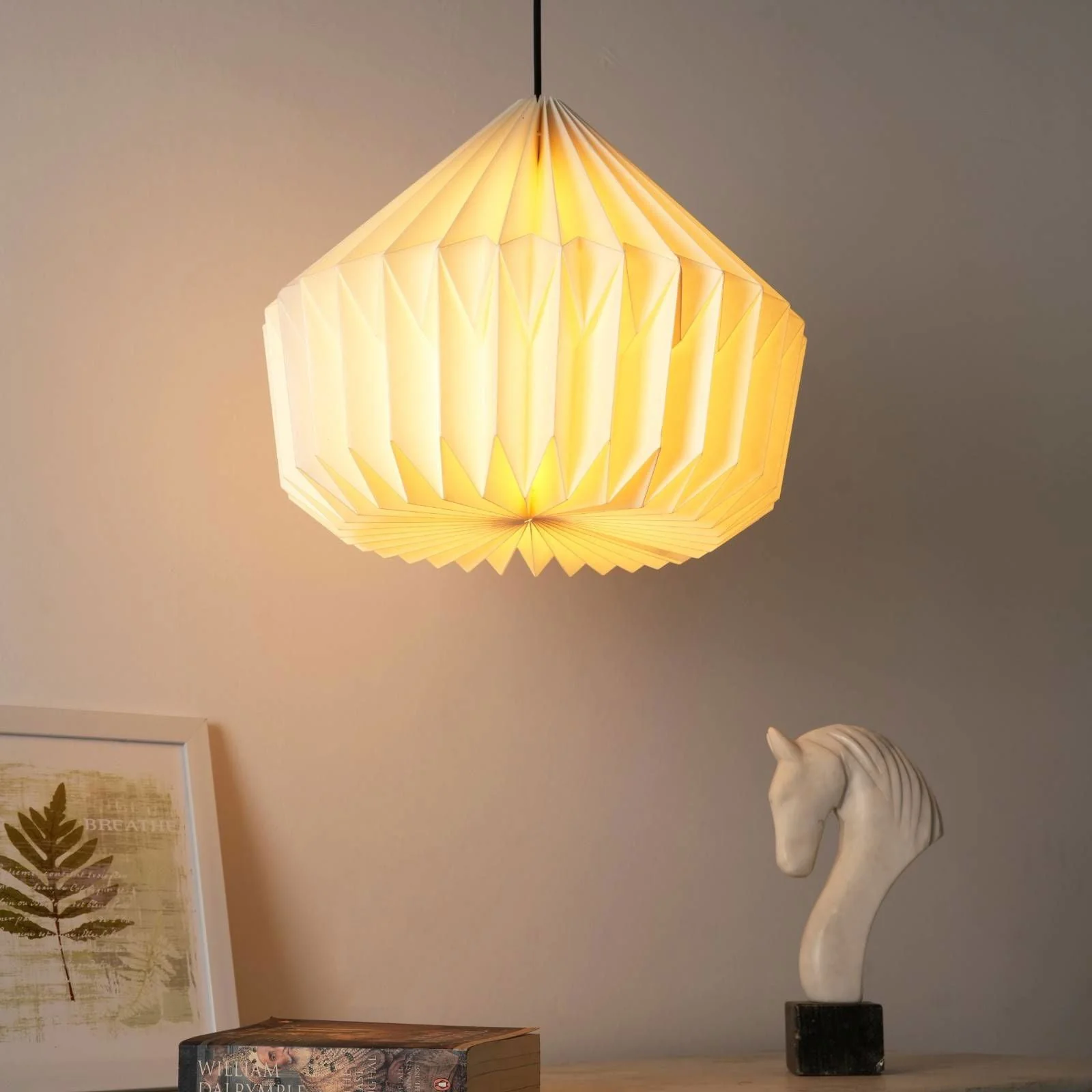 Canvas Origami Pendant Lamp - Scandinavian Design, Handpleating, Origami Lampshade - Paper Origami Pendant Light, Handpleating Hanging Light - Image 4