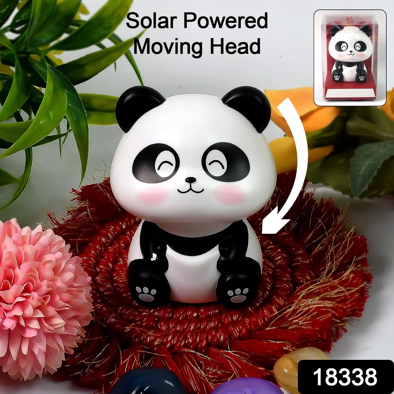 Car Decoration Solar Power Moving Head Panda Statue Creative (1 Pc) - Image 2