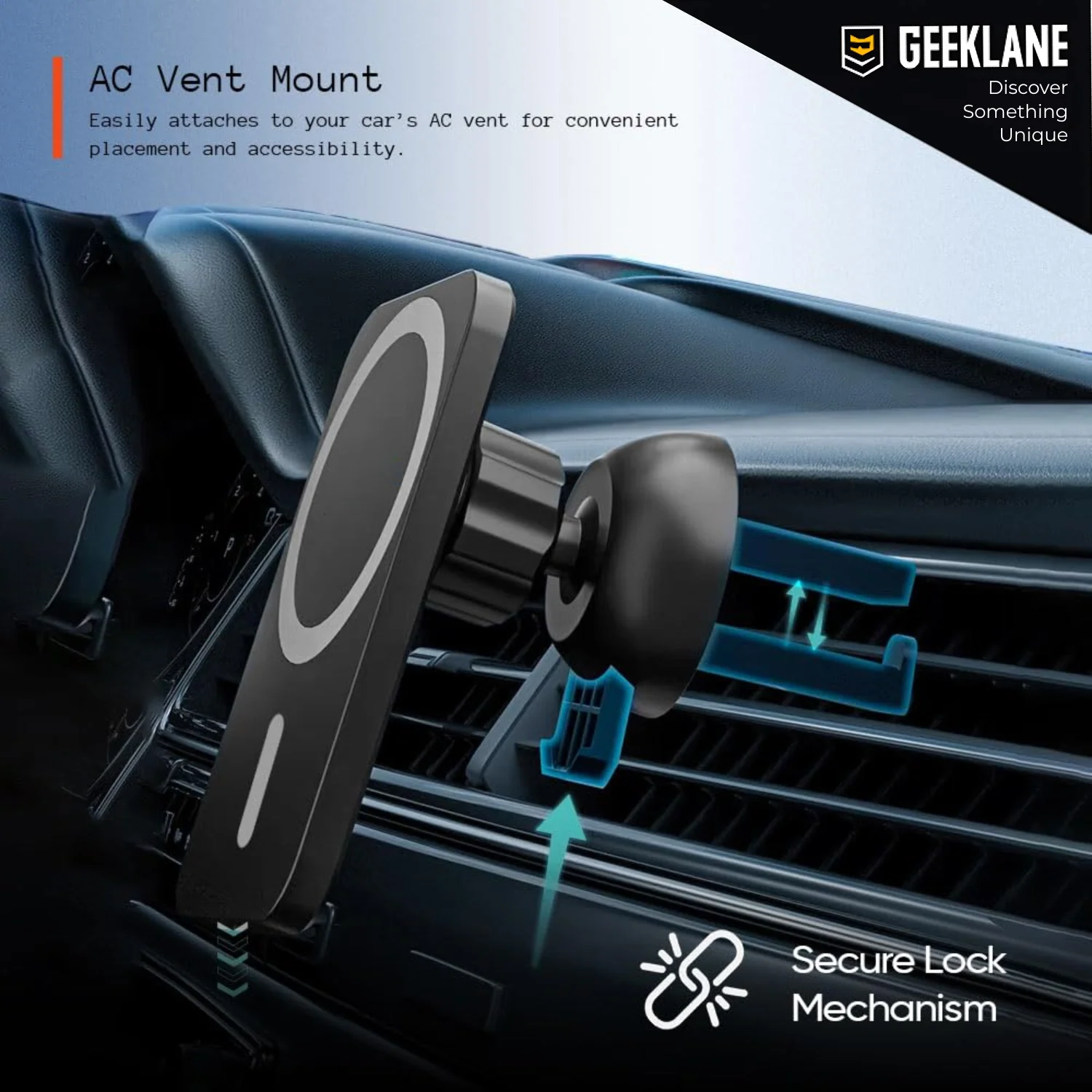 CarMeg: 15W Fast-Charging Magnetic Car Mount with 360° Rotation, Wireless Phone Holder for Car AC Vent with Secure Lock & Universal Smartphone Compatibility - Image 4