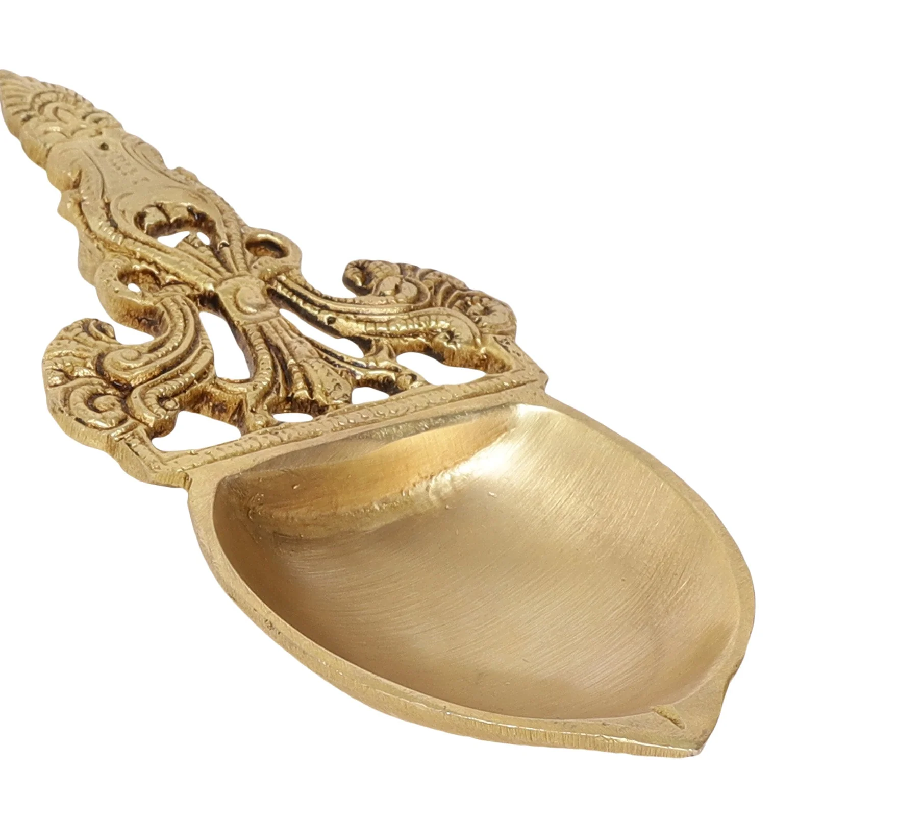 Carved Handle Brass Arti Diya | 100% Pure Brass | Antique Finish - Image 3