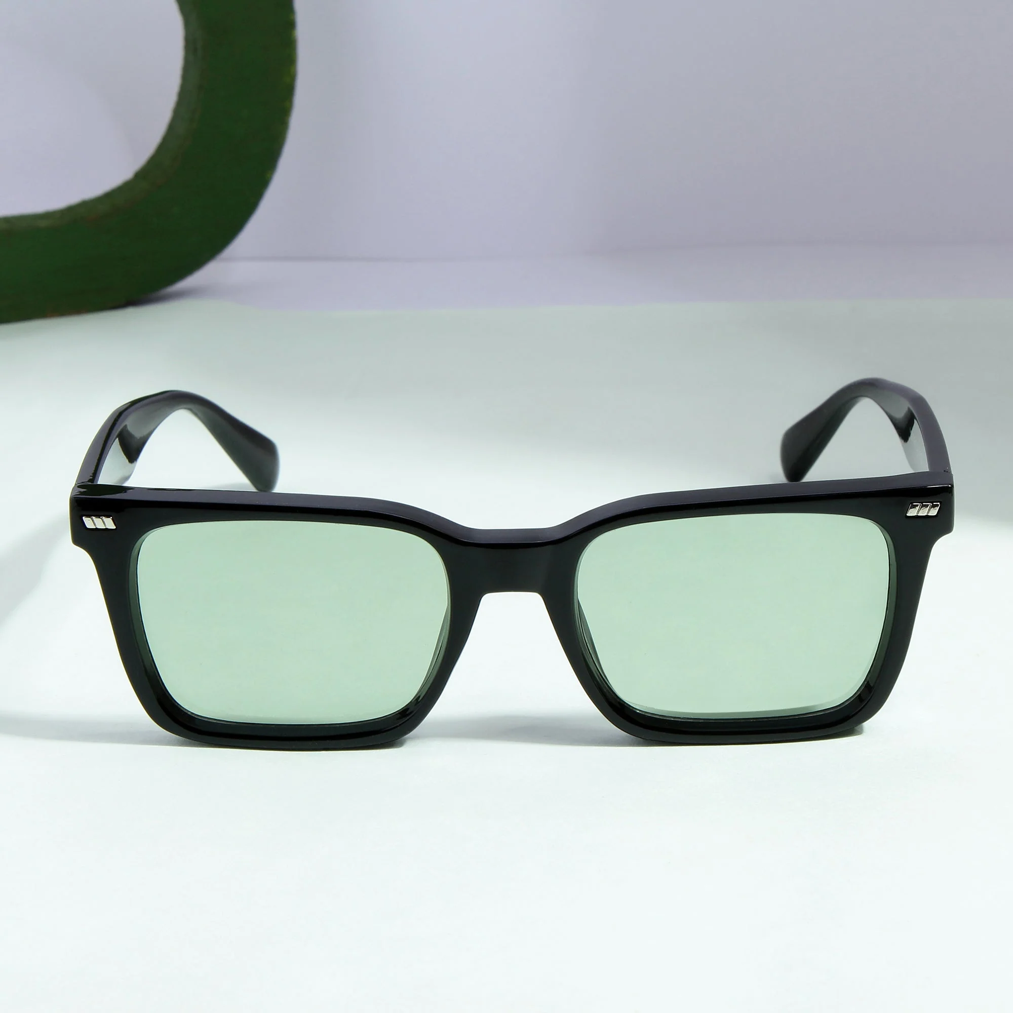 Castels Black Green Rectangle Sunglasses - Image 3