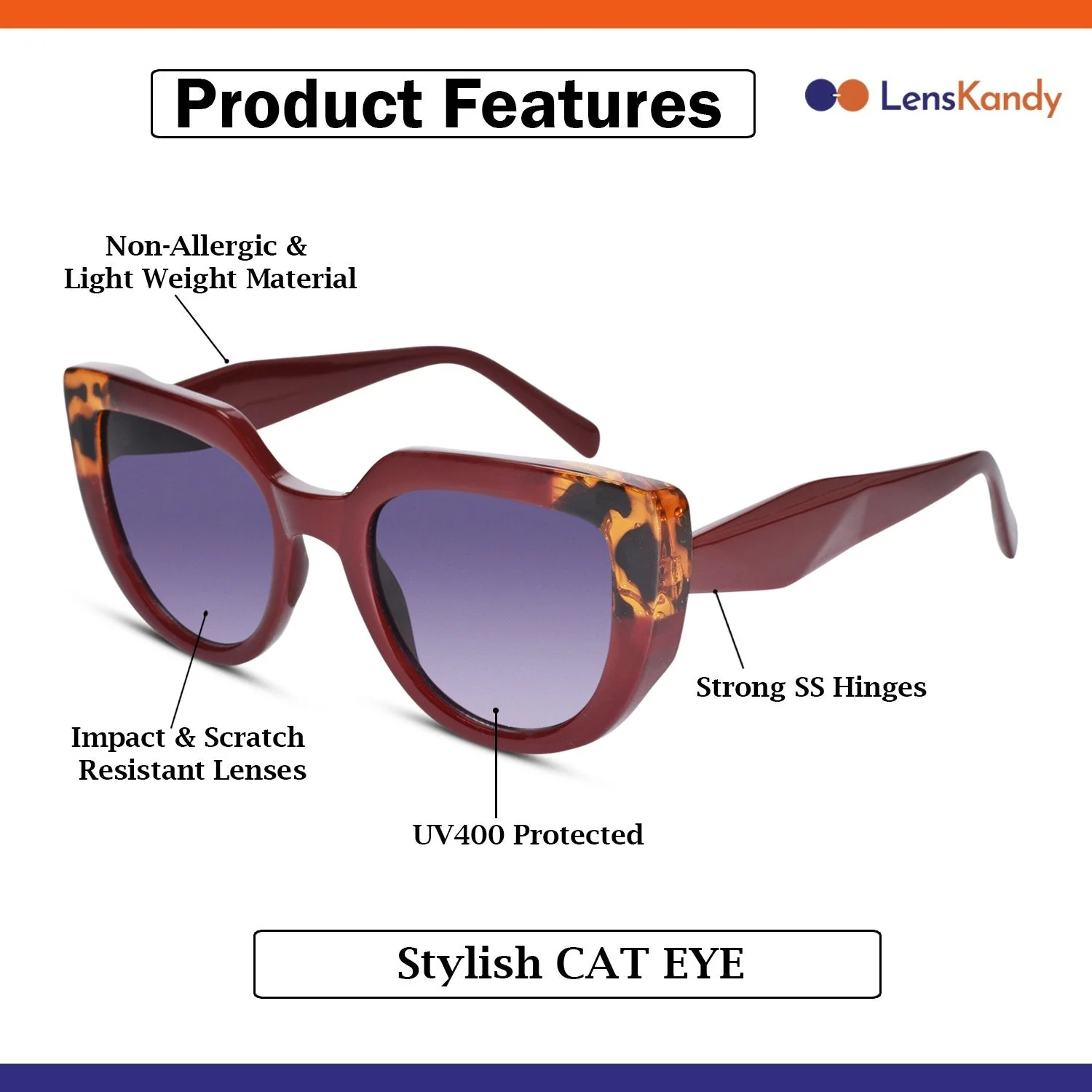 Cat Eye Wine Red Sunglasses for women - Image 5