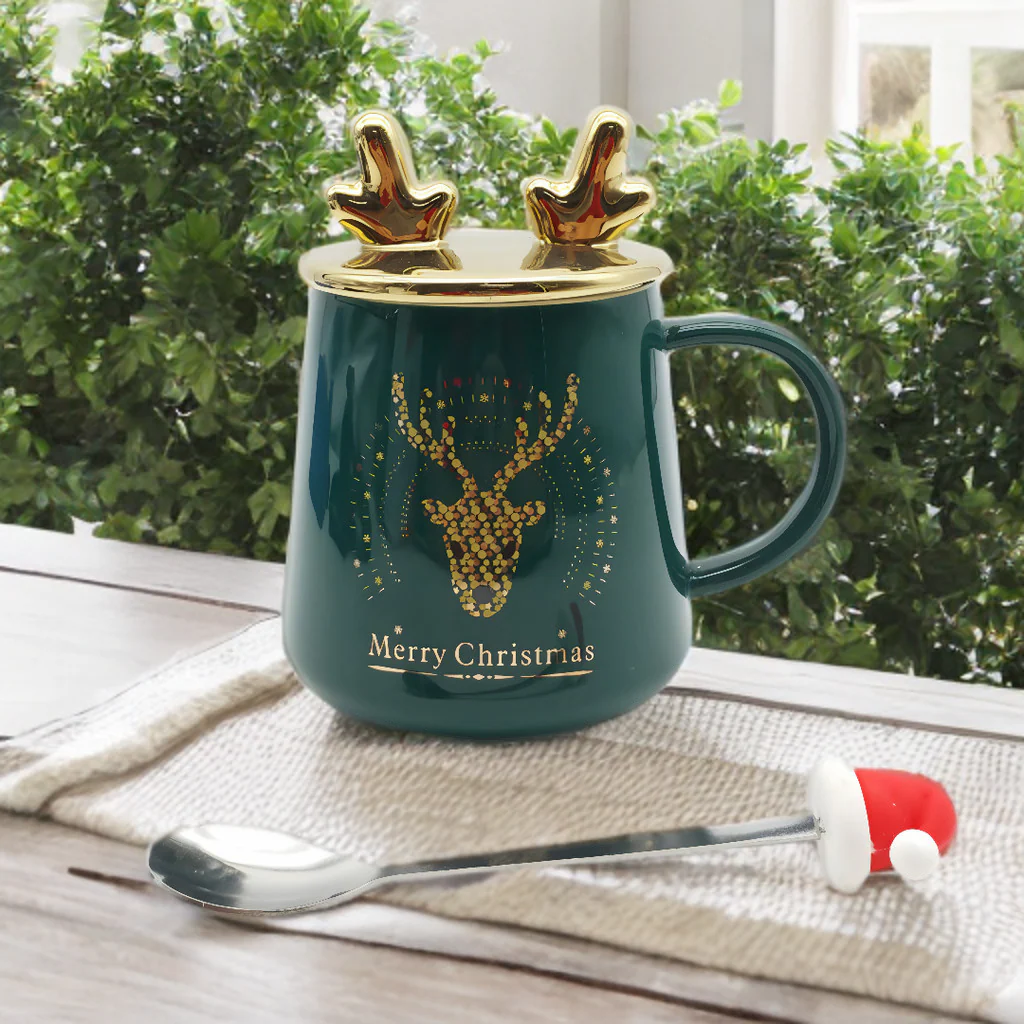 Ceramic Christmas Cup with Lid & Spoon 400 ml - Image 4