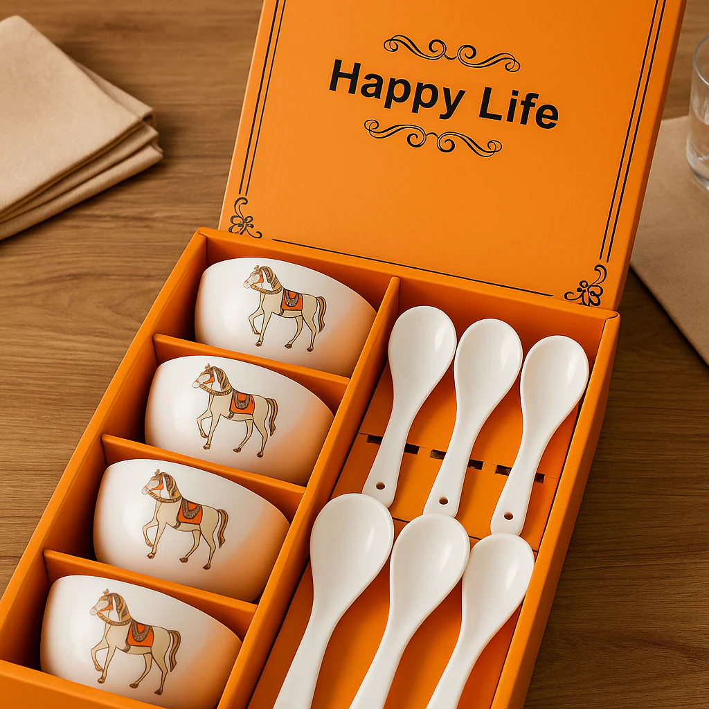 Ceramic Soup Bowl Set with Spoons | 4 Bowls & 4 Soup Spoons - Image 5