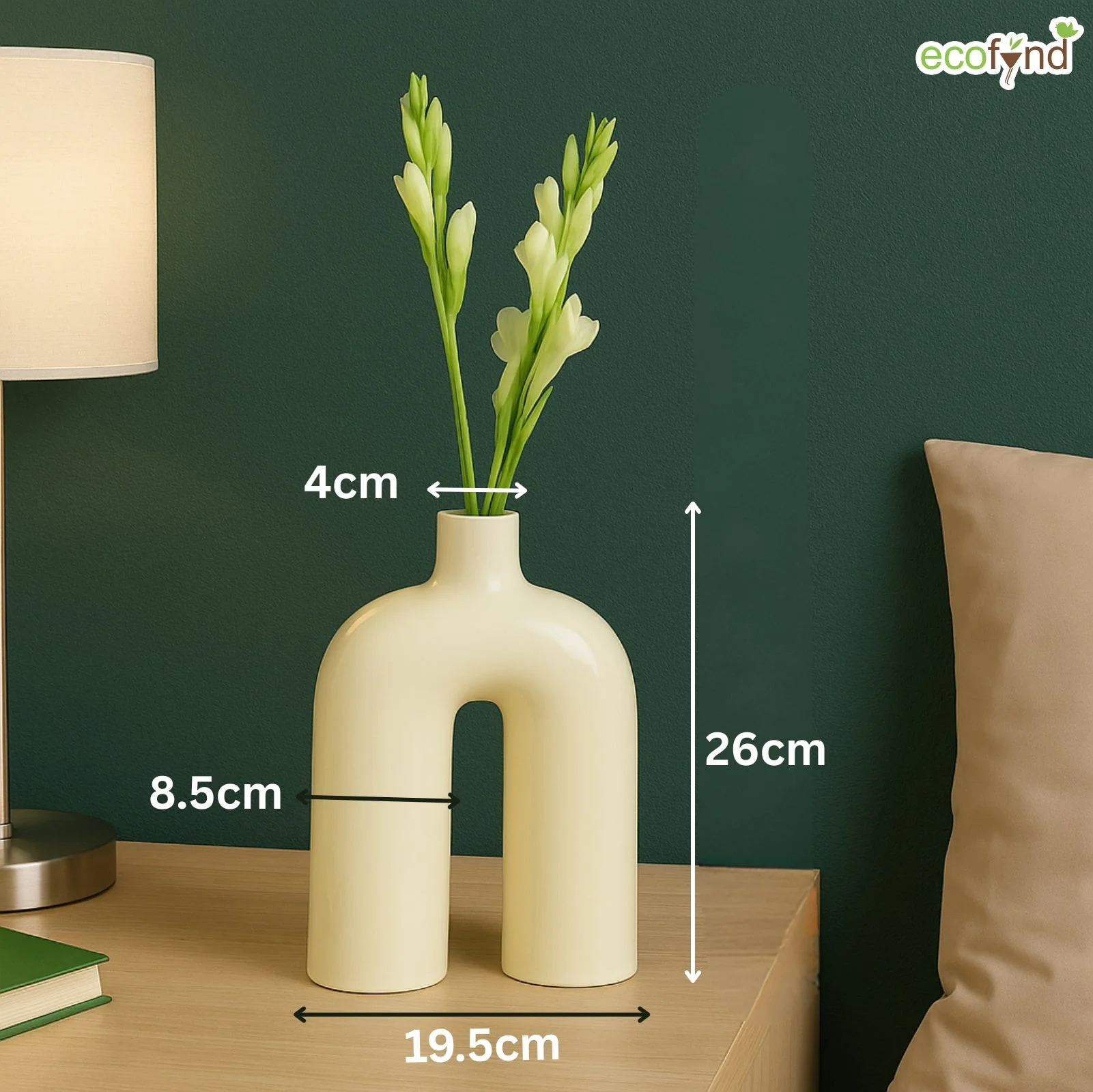 Ceramic Vase for Flowers & Plants - Glossy U shape Design - Image 2