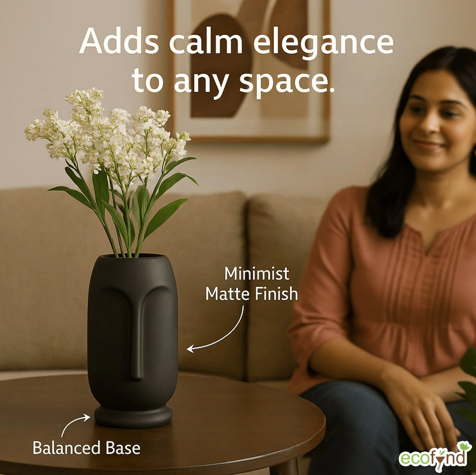 Ceramic Vase for Flowers & Plants - Minimalist Face Shape - Black - Image 6