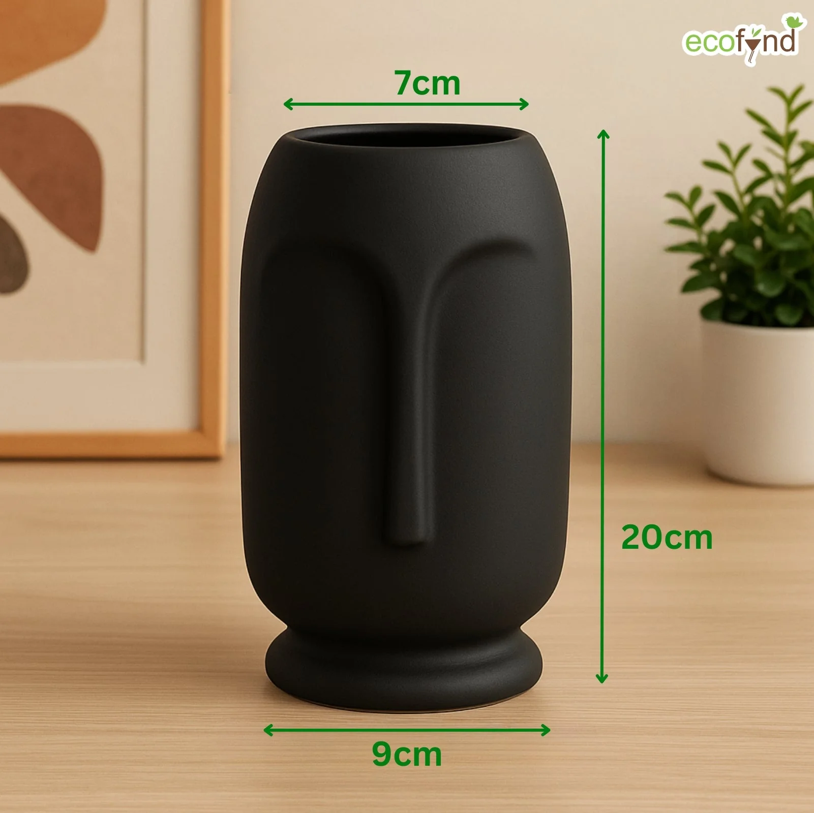 Ceramic Vase for Flowers & Plants - Minimalist Face Shape - Black - Image 4