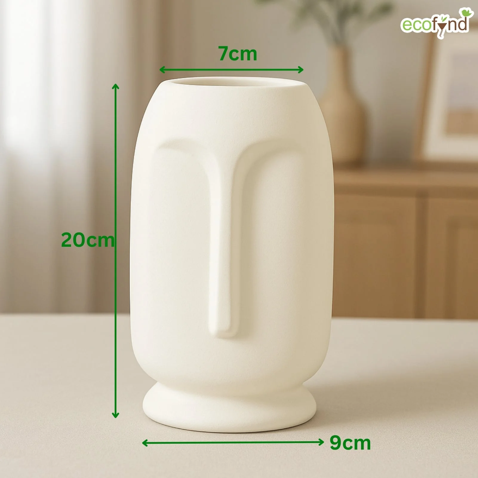 Ceramic Vase for Flowers & Plants - Minimalist Face Shape - White - Image 4