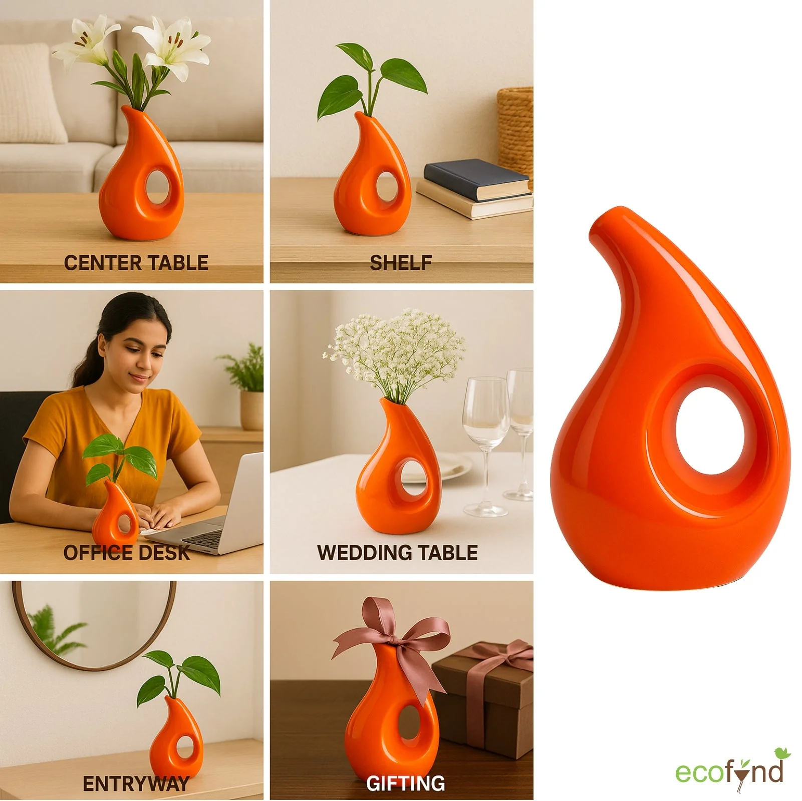 Ceramic Vase for Flowers & Plants - Sculpture Style Design - Image 5
