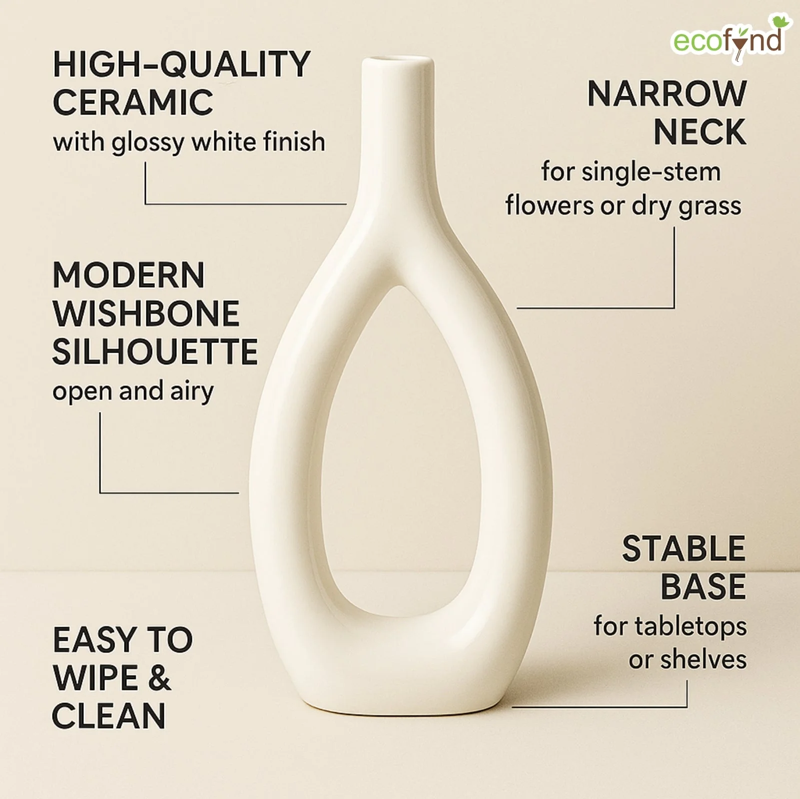 Ceramic Vase for Flowers & Plants - Wishbone Silhouette Design - Image 3