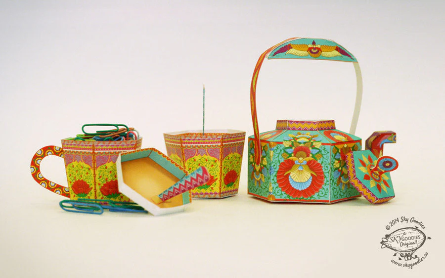 Chai Kettle & Cups: Set of 3 Boxes DIY Paper Craft Kit - Image 3