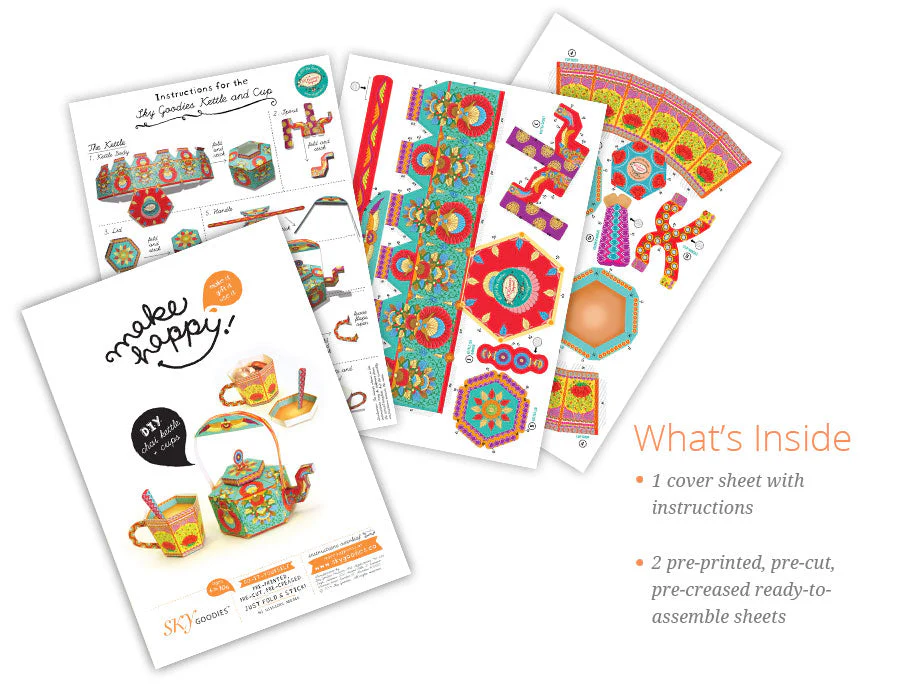 Chai Kettle & Cups: Set of 3 Boxes DIY Paper Craft Kit - Image 4