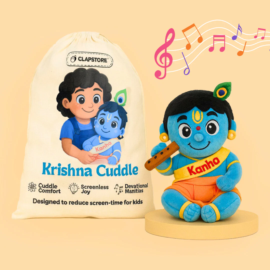 Chanting Krishna Soft Toy by Clap Cuddle™- Screen-Free Devotional Play for Kids