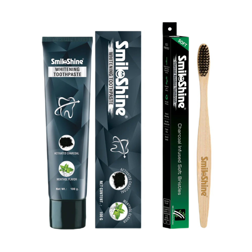 CHARCOAL BAMBOO TOOTHBRUSH & TEETH WHITENING TOOTHPASTE