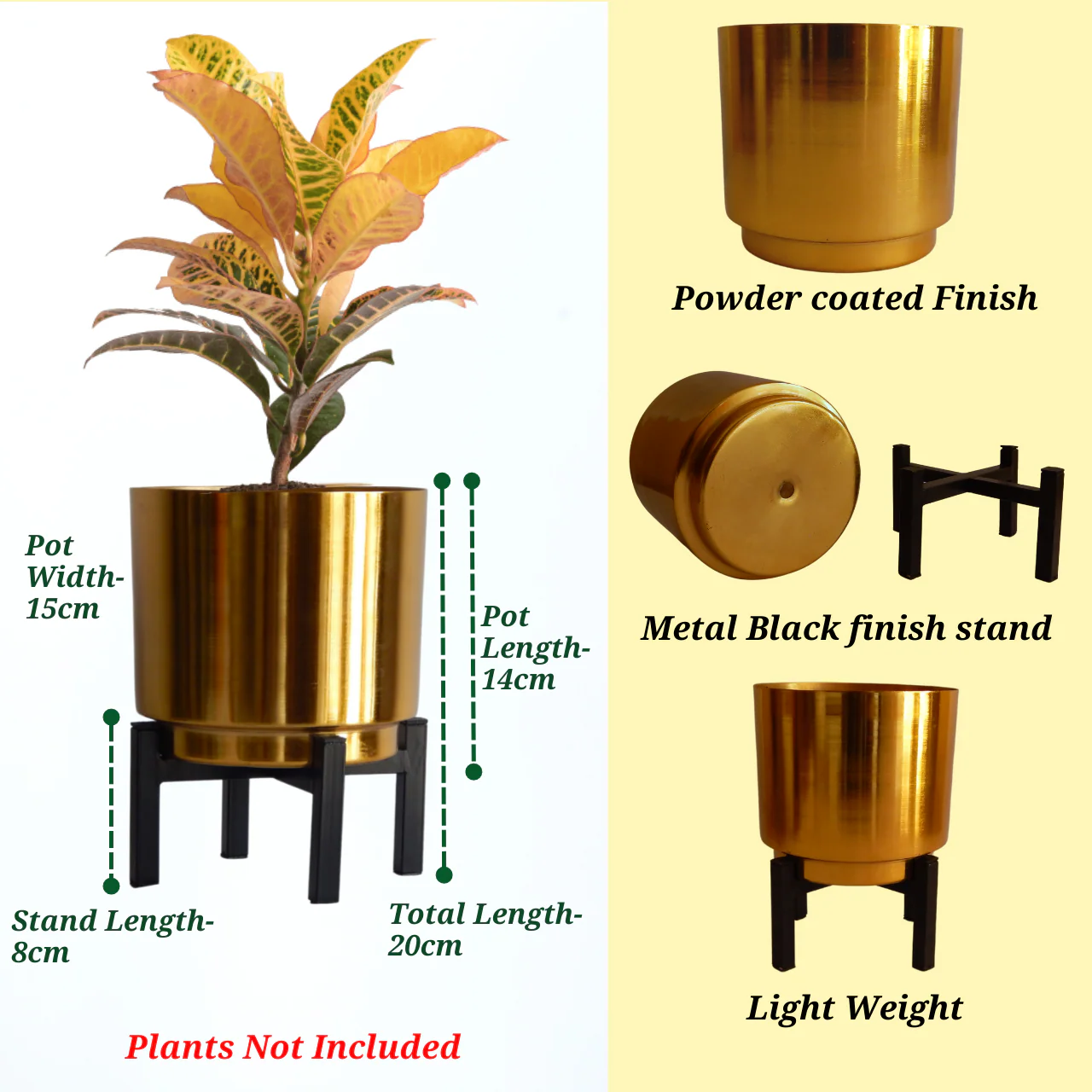 Charles Gold Metal Plant Pot with Stand - Image 2