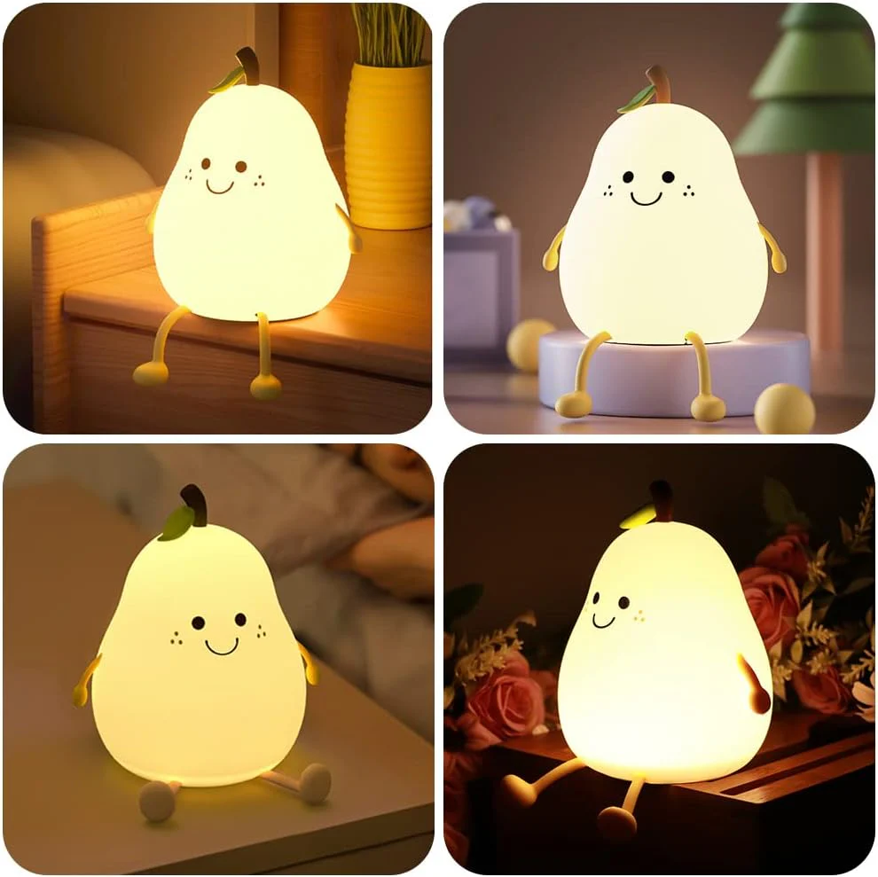 Charm: Portable Squishy Silicone Pear Night Lamp – Touch-Control LED with 7-Color Modes, USB-C Rechargeable for Kids' Bedroom & Nursery - Image 3