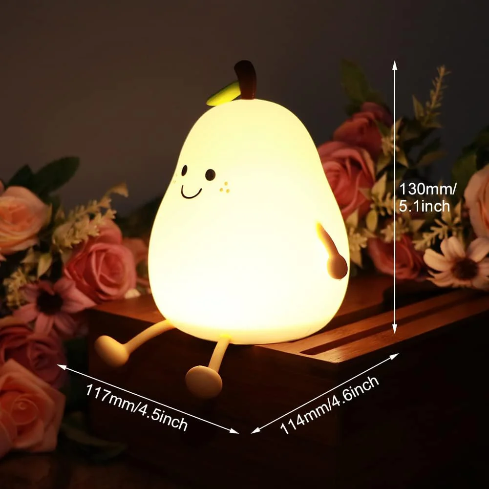 Charm: Portable Squishy Silicone Pear Night Lamp – Touch-Control LED with 7-Color Modes, USB-C Rechargeable for Kids' Bedroom & Nursery - Image 6