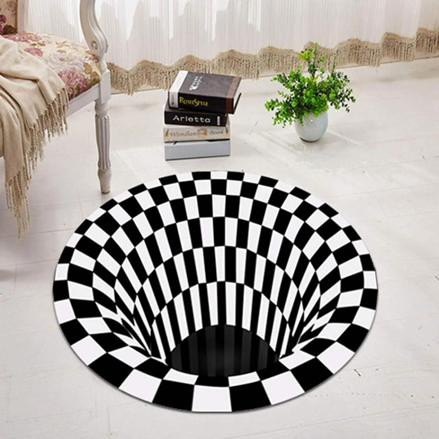 CheckMat: Realistic 3D Illusion Checkered Rug – Anti-Skid Round Carpet for Bedroom, Living Room & Office (60cm Diameter) - Image 5