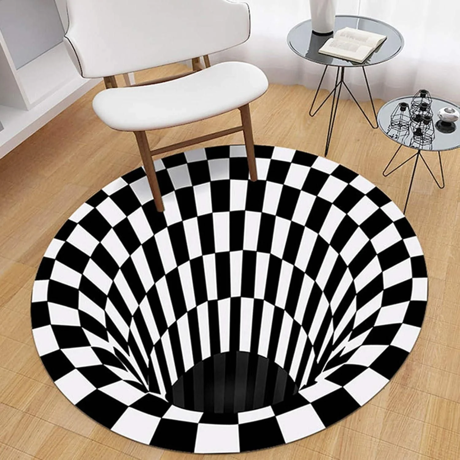CheckMat: Realistic 3D Illusion Checkered Rug – Anti-Skid Round Carpet for Bedroom, Living Room & Office (60cm Diameter) - Image 7