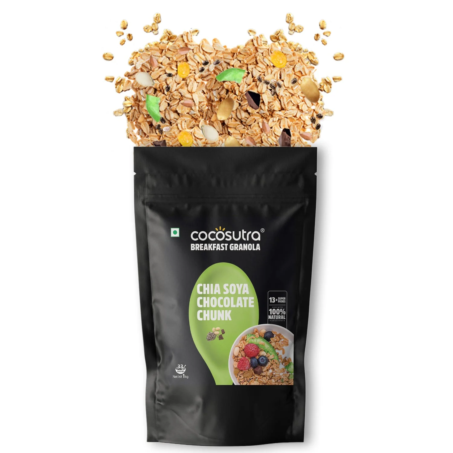 Chia Soya Chocolate Chunk Breakfast Granola - Nuts, Seeds & Dark Chocolate | 1 kg - Image 4