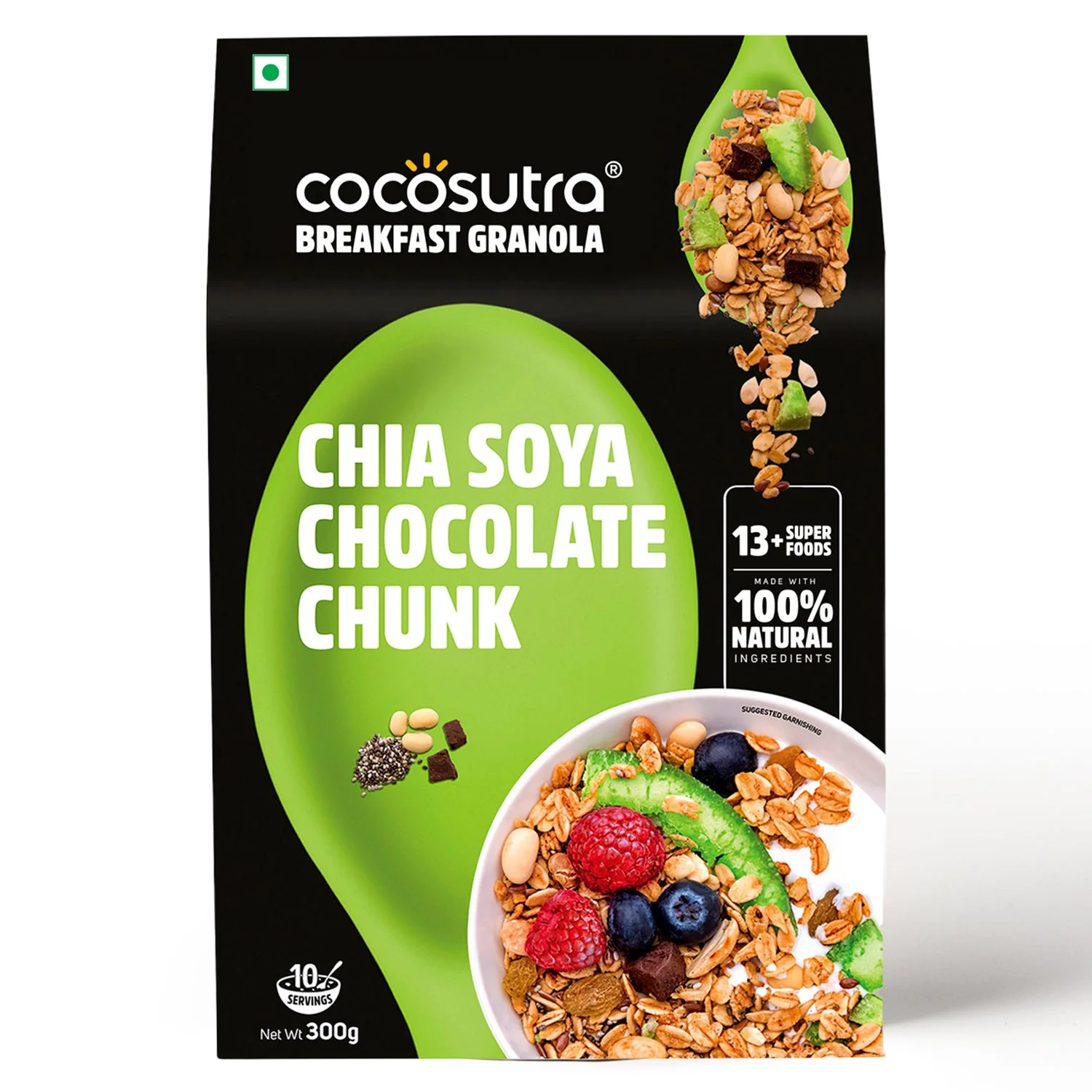 Chia Soya Chocolate Chunk Breakfast Granola - Nuts, Seeds & Dark Chocolate | 300 g