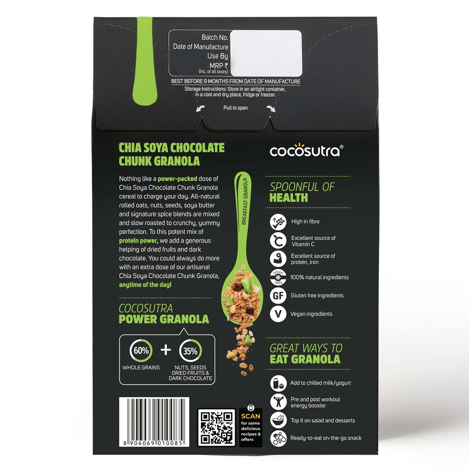 Chia Soya Chocolate Chunk Breakfast Granola - Nuts, Seeds & Dark Chocolate | 300 g - Image 2