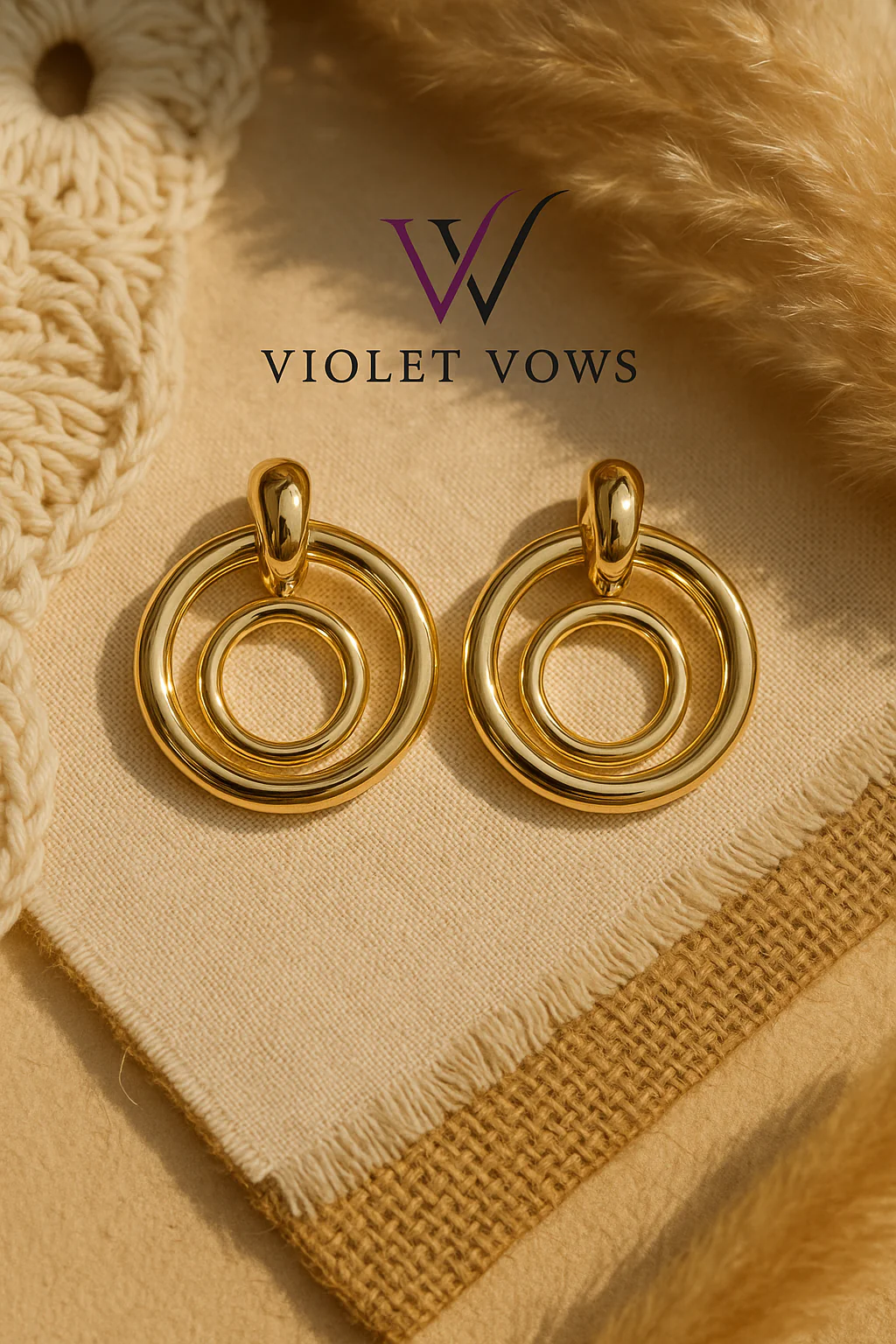 Chic Gold Tiered Circle Drop Earrings - Image 2