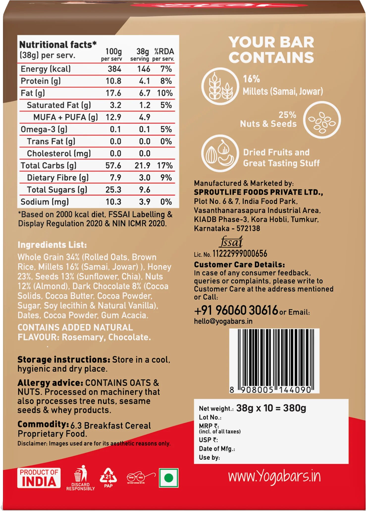 Chocolate Chunk Nut Energy Bars (Pack of 10) 350g - Image 2