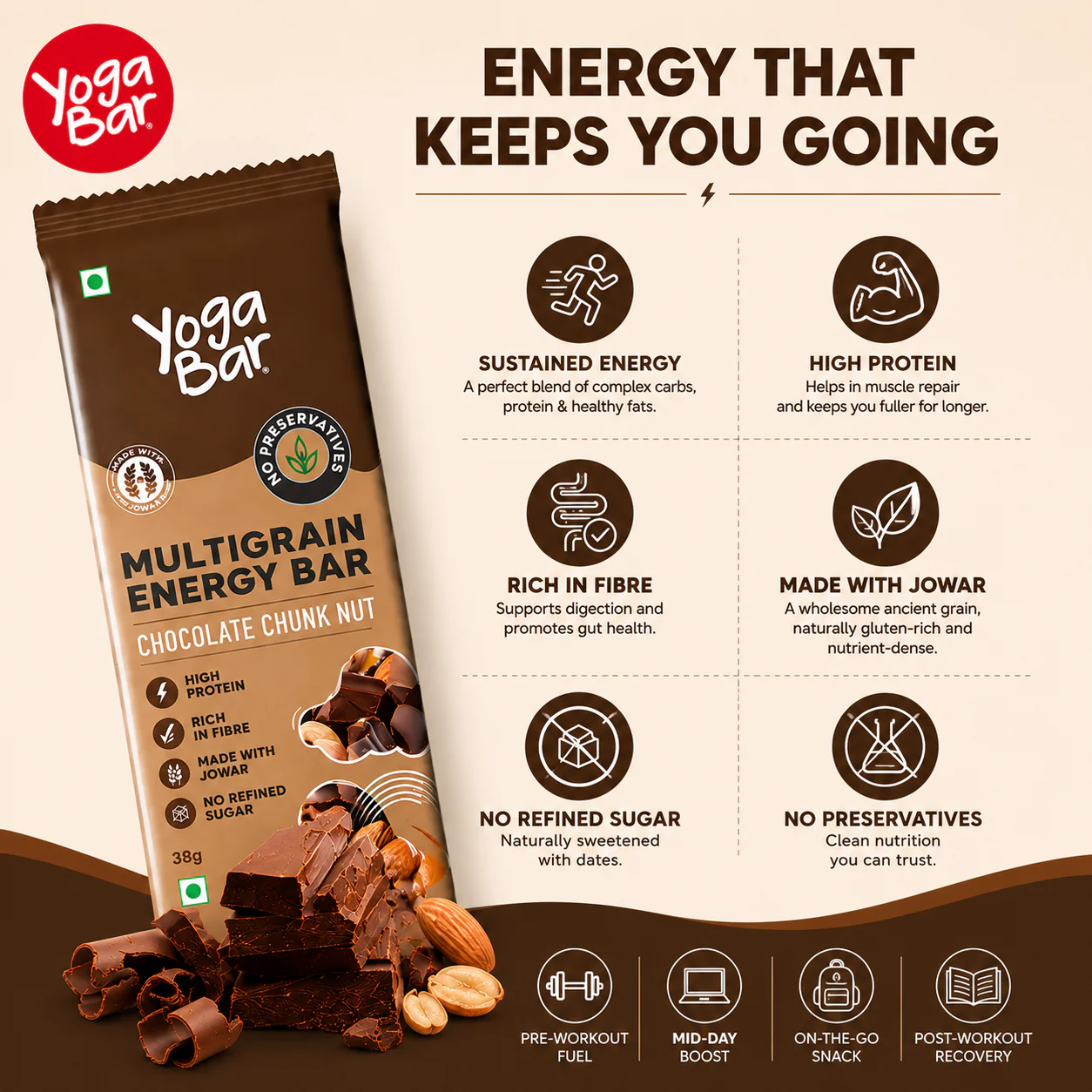 Chocolate Chunk Nut Energy Bars (Pack of 10) 350g - Image 6