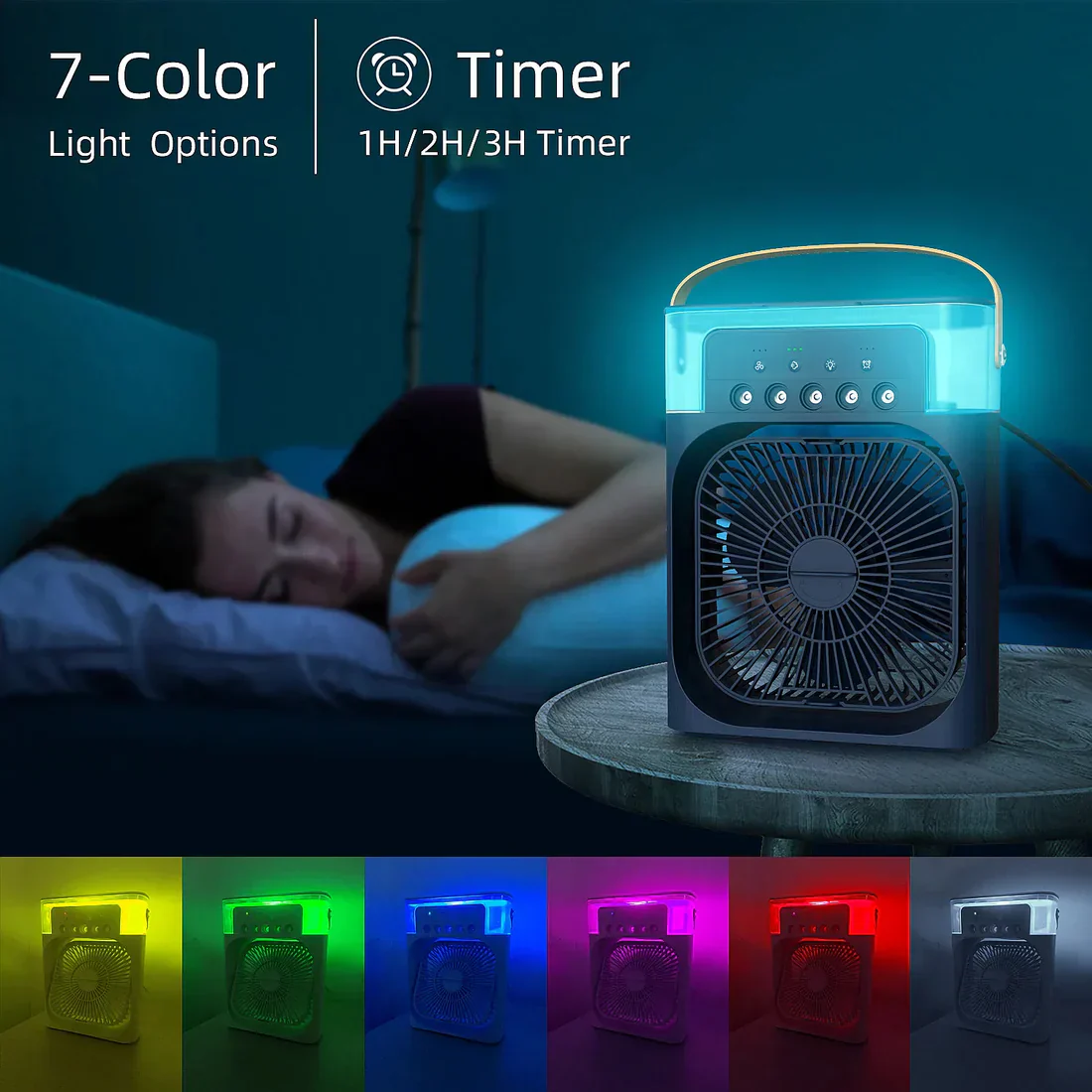 ChotaAC: Portable Air Conditioner Fan – USB-Powered Small AC Mini Evaporative Cooler with 3 Speeds, 5 Mist Makers & 7-Color LED Light - Image 5