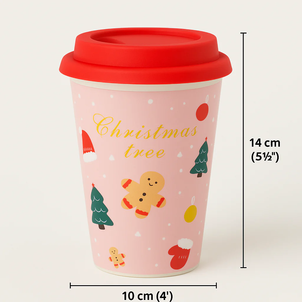 Christmas Ceramic Mug with Red Silicone Lid – 400 ml Coffee & Tea Cup - Image 3