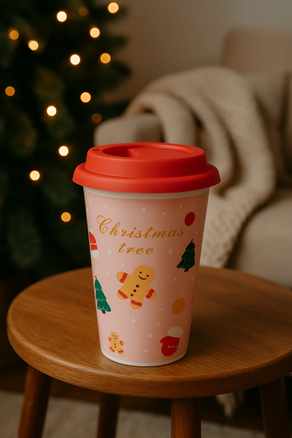 Christmas Ceramic Mug with Red Silicone Lid – 400 ml Coffee & Tea Cup - Image 4