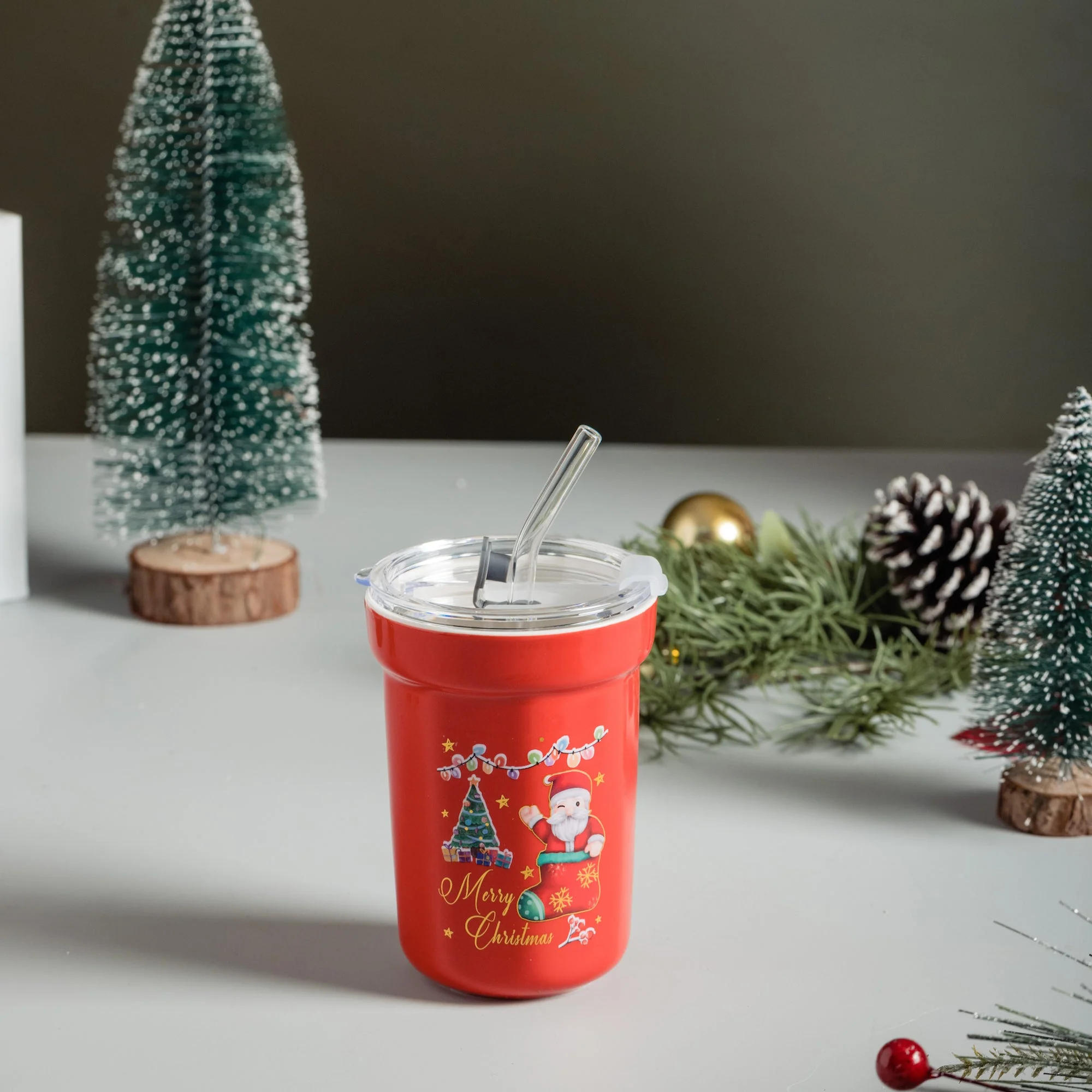 Christmas ceramic sipper with glass straw - Image 5