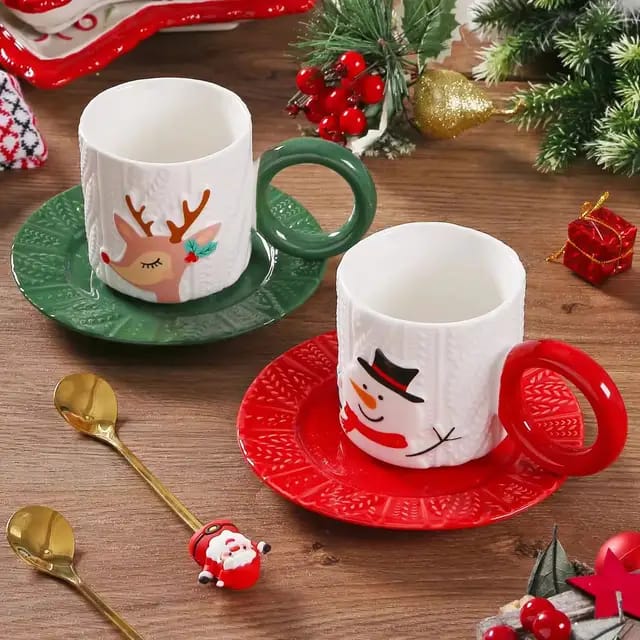 Christmas Snowmen Holiday Mug With Saucer - Image 3
