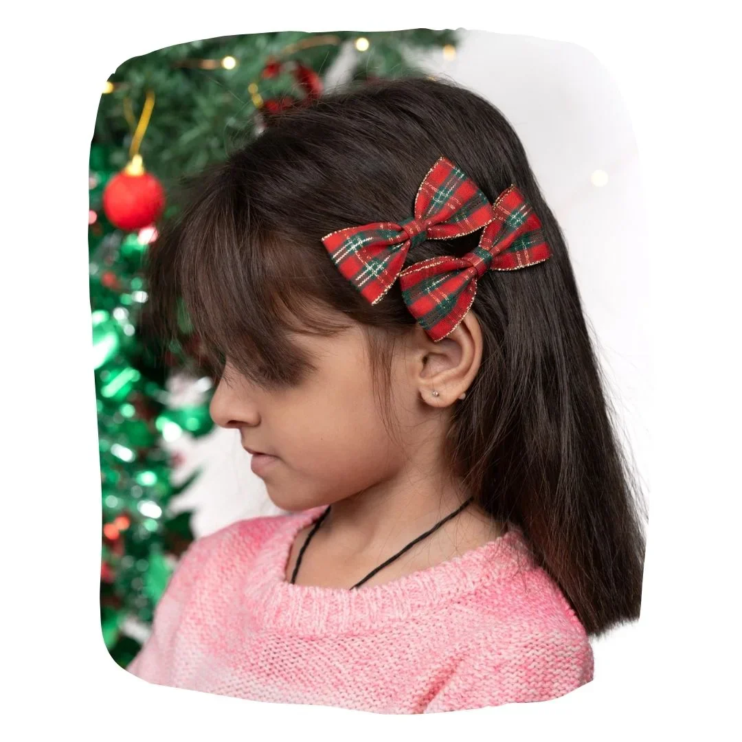 Christmas Special Combo of Red Green Checkered Hair Bows - Image 7