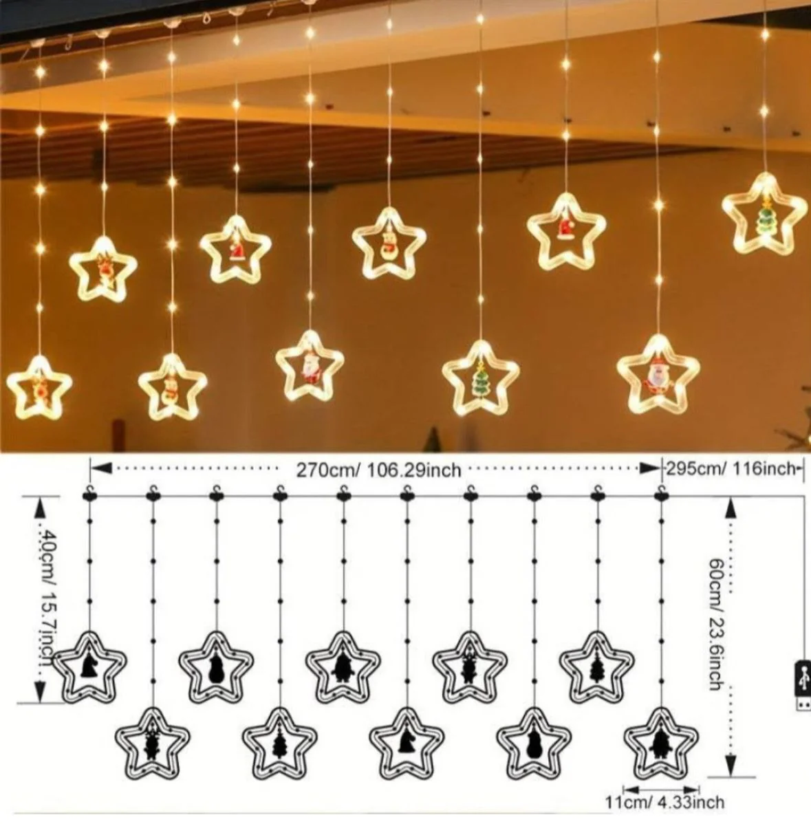 Christmas STAR LED Window Curtain String Lights - Image 4
