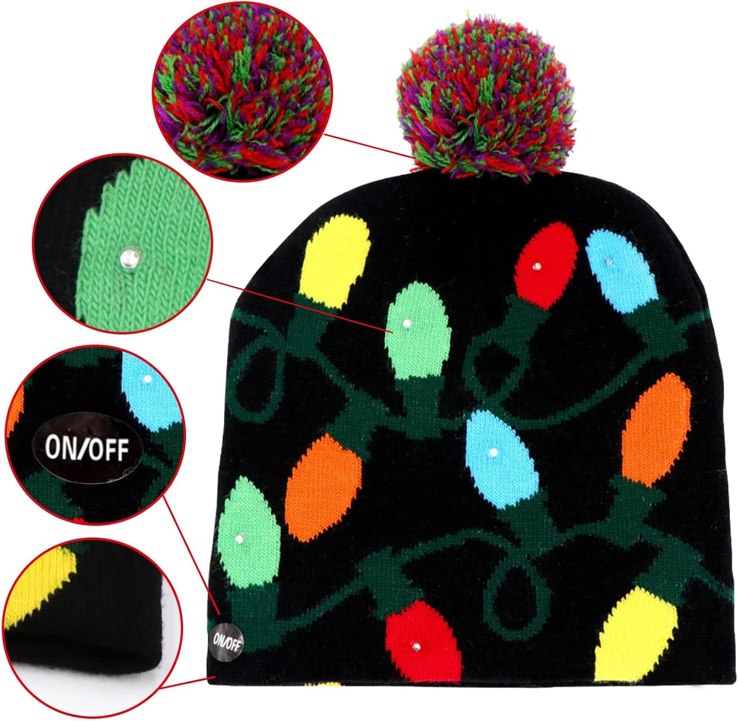 Christmas Style LED Winter Cap - Black - Image 3