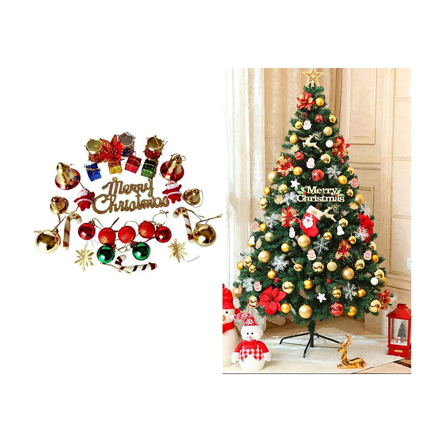 Christmas Tree Decorations Set(Snowman,Gifts,Snow Stars,Balls,Drums,Candy Sticks, Santa Claus, Raindeer, Pinecone, Merry Christmas Hanging,) - Image 2