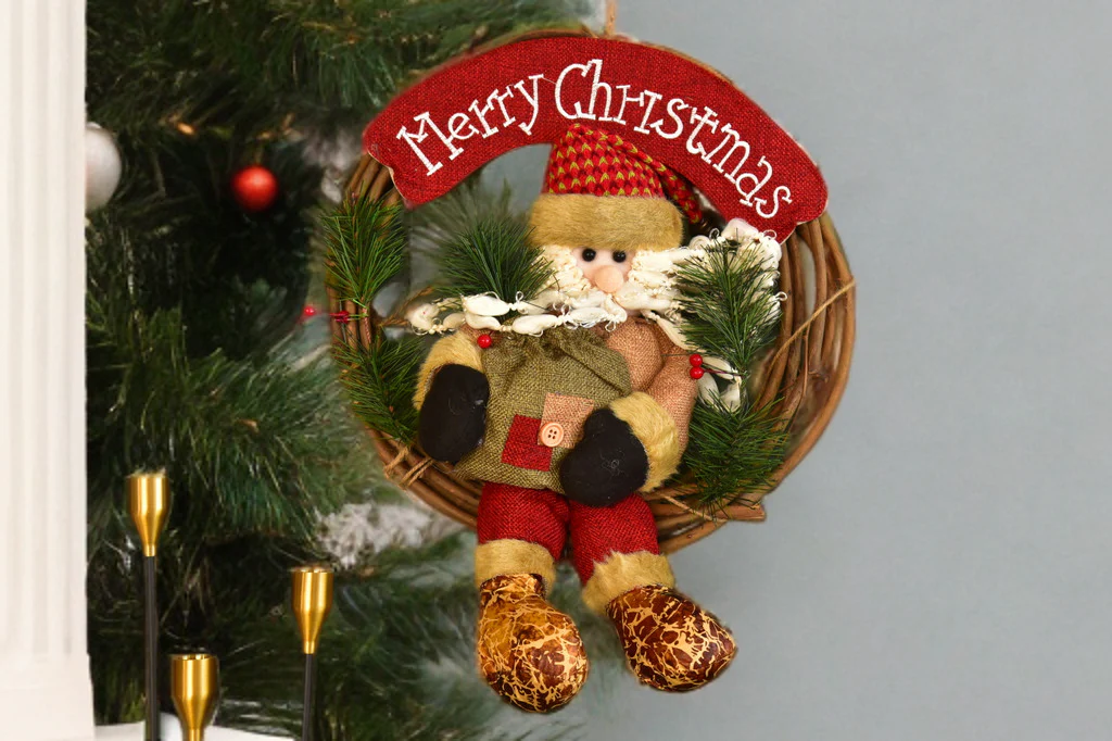 Christmas Wreath Pendant - 35CM Santa Claus Snowman Deer Wood Rattan Ring Xmas Hanging Decor - Image 13