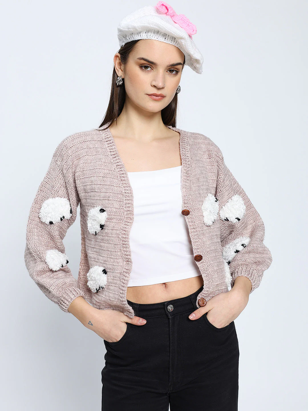 Cindrella Bow Beret - WhitePink - Image 2
