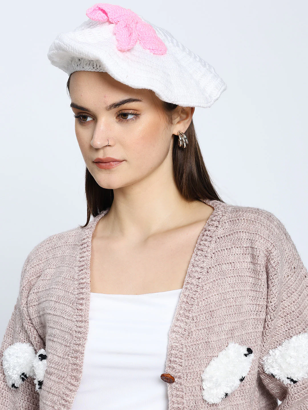 Cindrella Bow Beret - WhitePink - Image 3