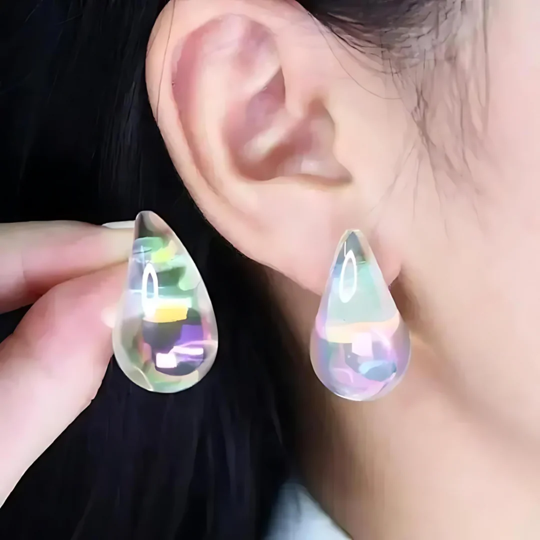 Clear Teardrop White Stud Earring - Image 5