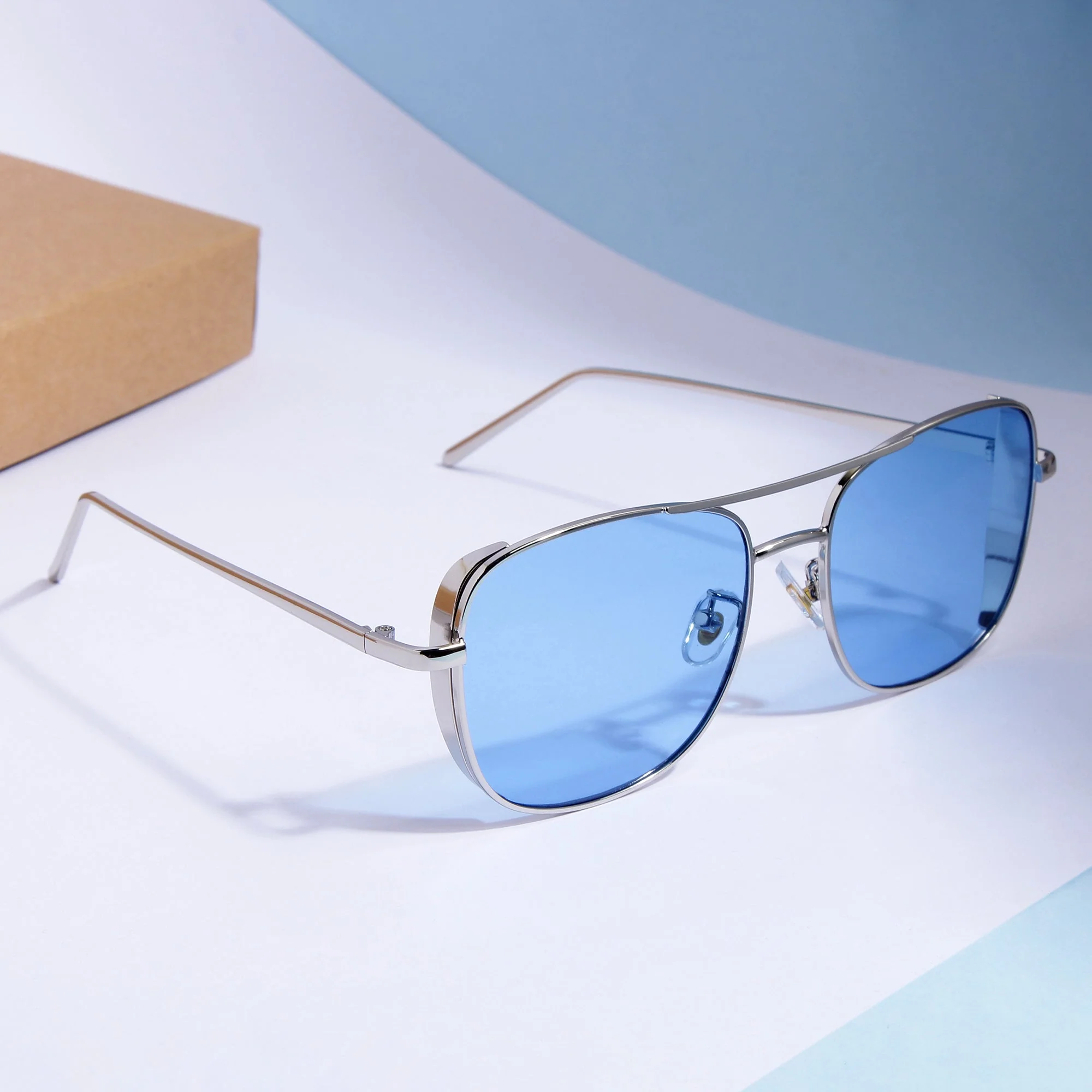 Clement Rectangle Silver Blue Sunglasses