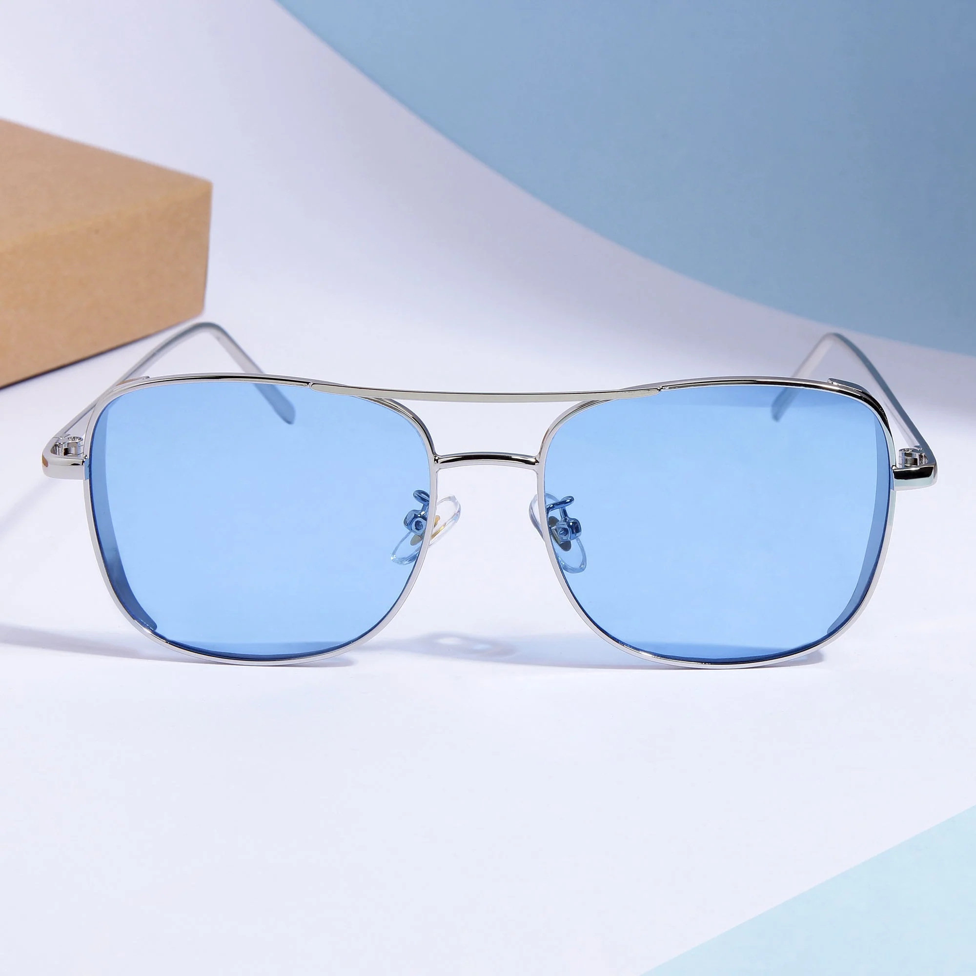 Clement Rectangle Silver Blue Sunglasses - Image 3