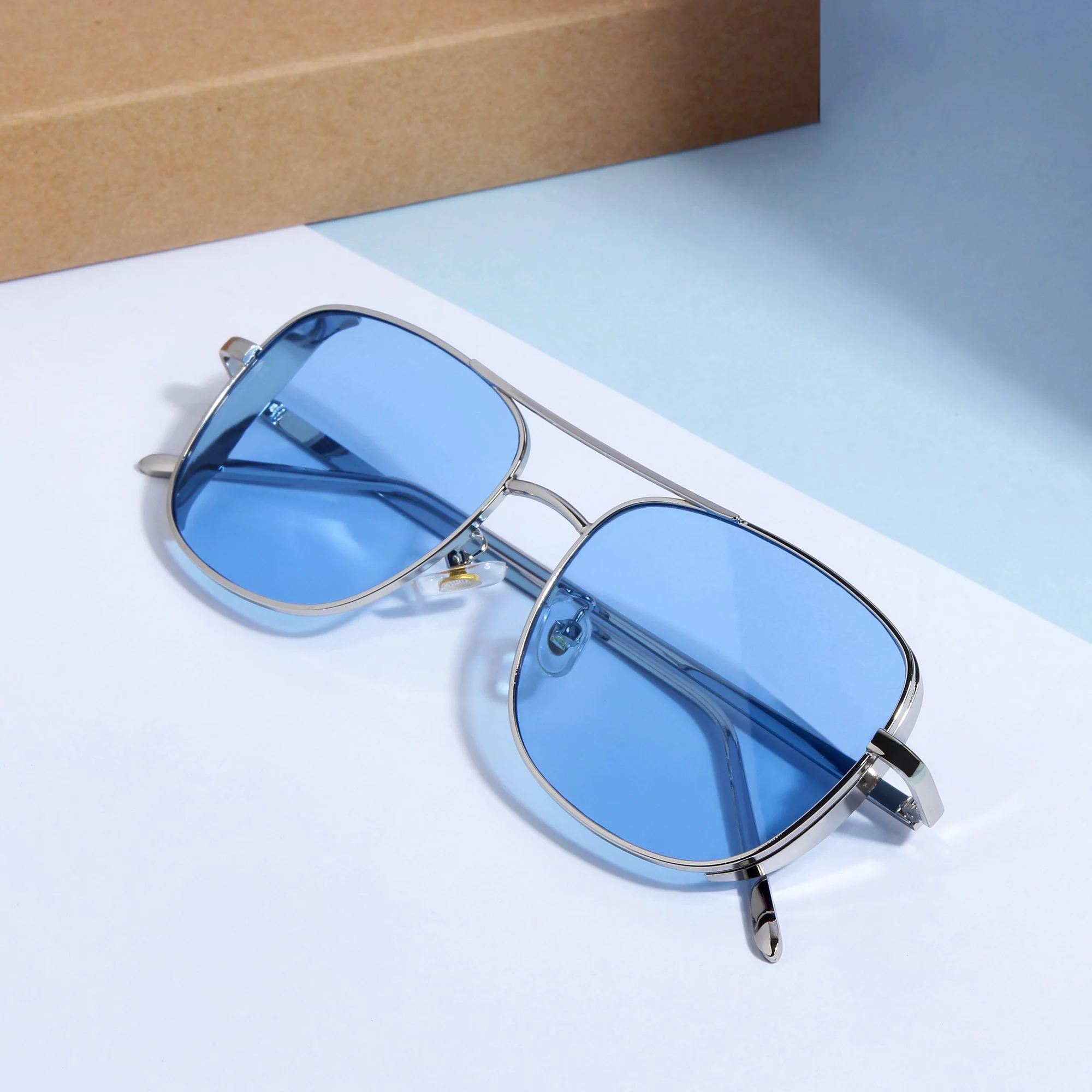 Clement Rectangle Silver Blue Sunglasses - Image 4