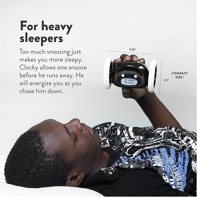 Clocky: The Runaway Alarm Clock – Fun & Cute Rolling Alarm for Heavy Sleepers with Loud Snooze & LED Display - Image 5