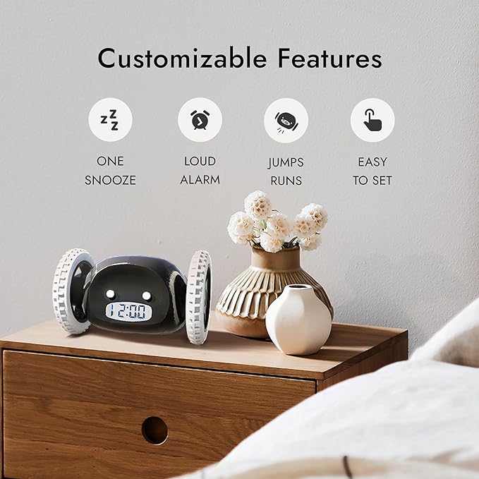 Clocky: The Runaway Alarm Clock – Fun & Cute Rolling Alarm for Heavy Sleepers with Loud Snooze & LED Display - Image 7