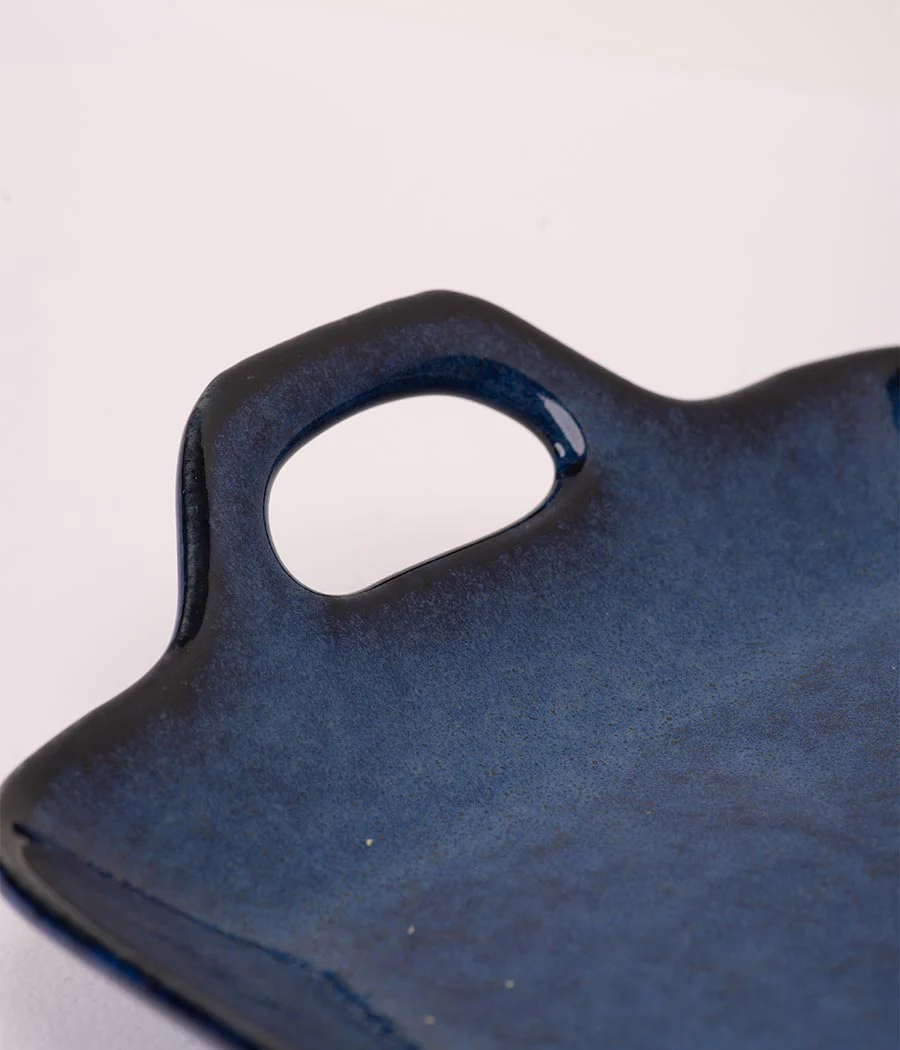 Cobalt Tray Ceramic Platter With 2 Prussian Portion Bowls - Image 4