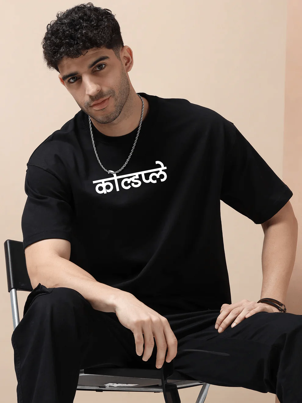 Cold Play Hindi Black Oversize T-Shirt - Image 4